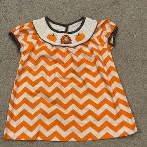 Emily Rose Girls 4T Fall Turkey Pumpkin Thanksgiving Smocked Chevron Tunic Dress